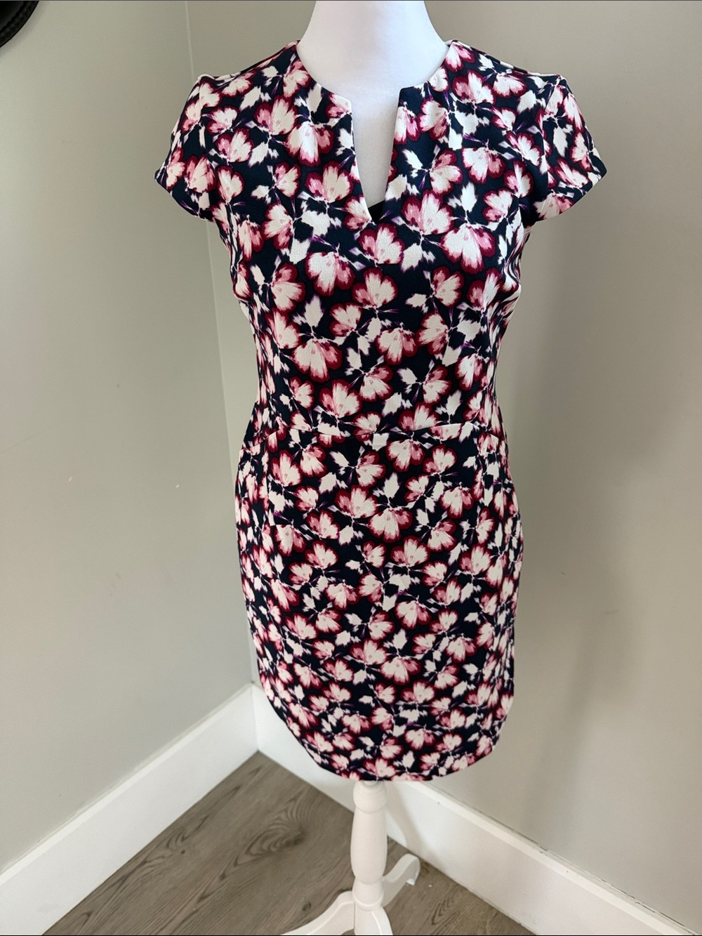 Floral Sheath Dress - Navy & Pink